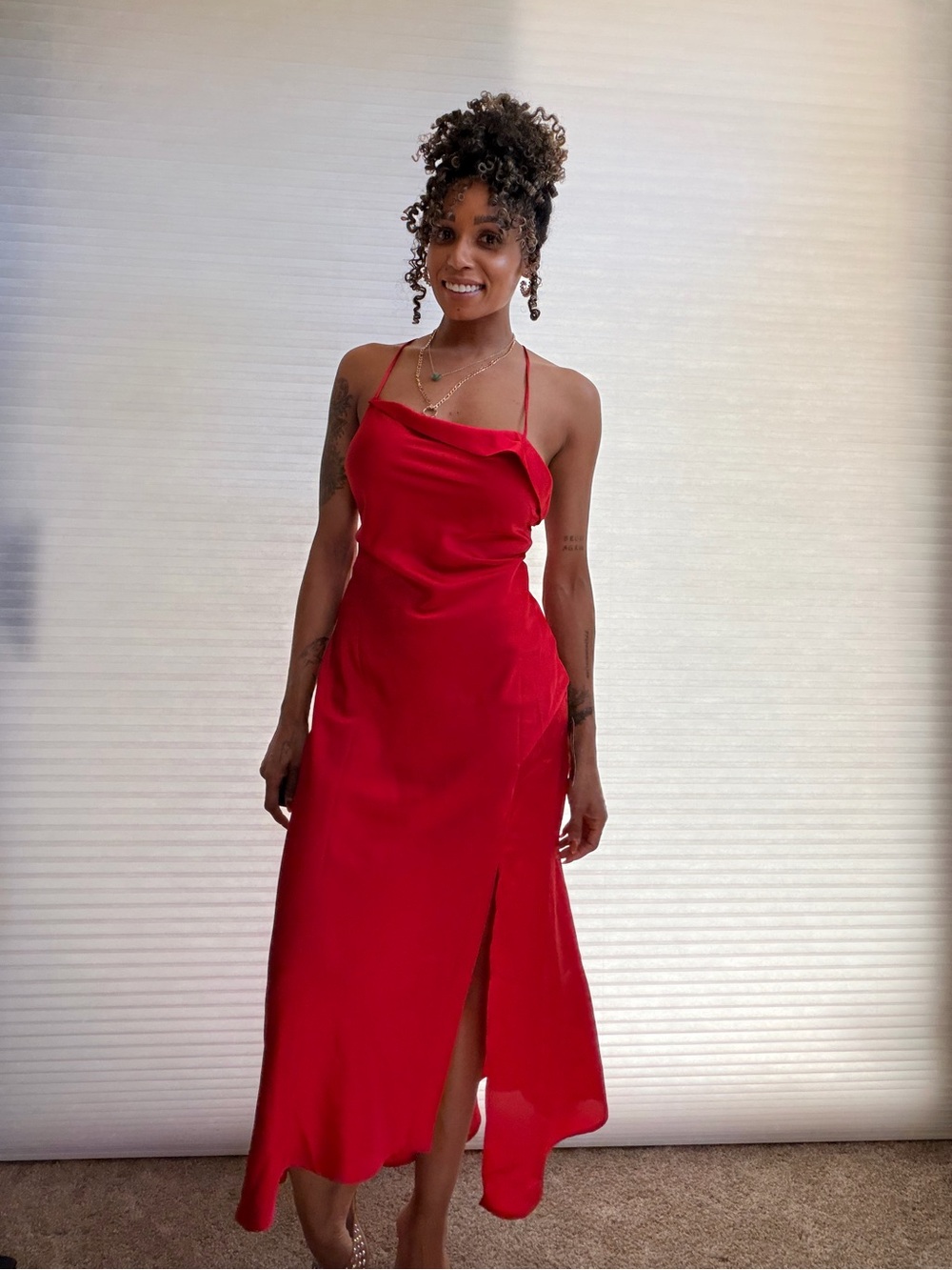 ASTR The Label Red Satin Slip Dress - Picture 2 of 12